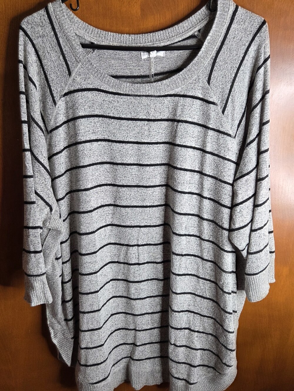 Maurices 3/4 Sleeve Gray W/Black Stripe Tunic Sweater Size 2XL